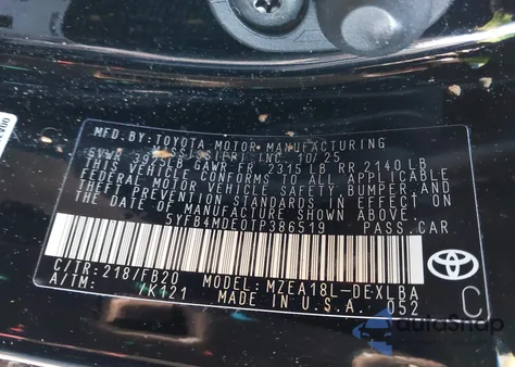 2026 Toyota Corolla Le from USA, damaged, VIN 5YFB4MDE0TP386519